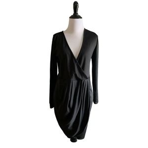New long sleeve size large black wrap dress knee length by Poshe